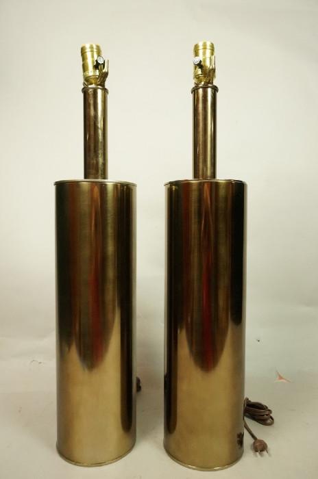 Lot 389  -  Pr Bronze Finish Metal Column Table Lamps-- Dimensions:  H: 25 inches: W: 5.25 inches --- 