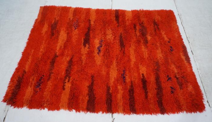 Lot 393  -  Modernist Thick Shag Rug Carpet.  Reds and Orange.  -- Dimensions:  H: 97 inches: W: 92 inches --- 