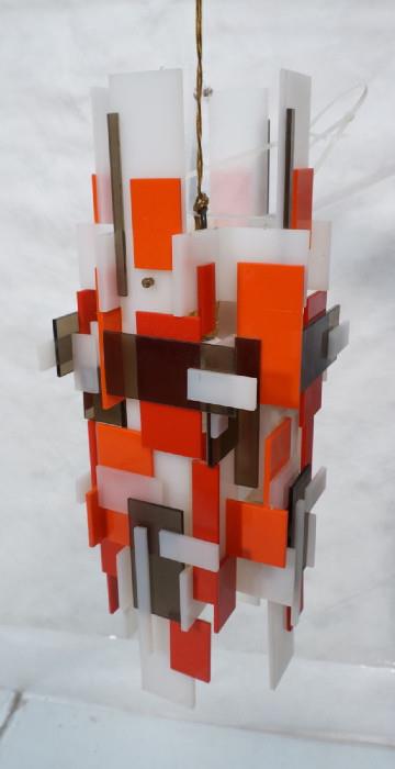 Lot 396  -  70's Modern Acrylic Hanging Pendent Lamp.  Multicolor panels.-- Dimensions:  H: 23 inches: W: 10 inches --- 