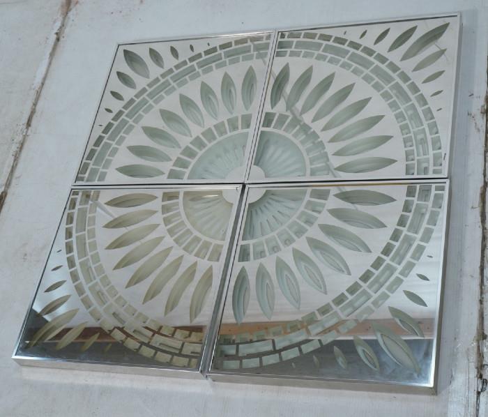 Lot 400  -  George Copeland 4 Part Wall Art.  Glass mirror and metal.  3 Dimensional Each panel 18.25x18.25x1.75.  Greg Copeland inc. 1973-- Dimensions:  H: 36.5 inches: W: 36.5 inches --- 