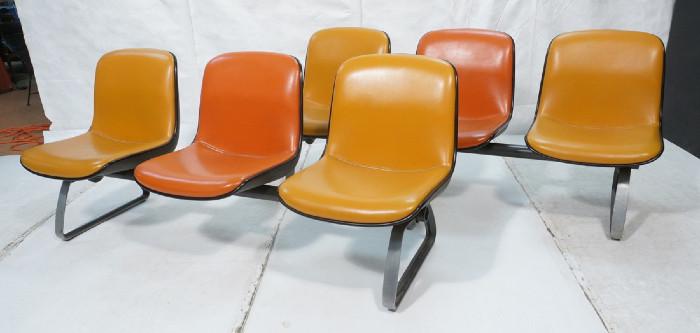 Lot 408  -  Pair of Steelcase 3 Seat Benches.  Black shells, vinyl upholstery, Metal frame.-- Dimensions:  H: 32 inches: W: 74 inches: D: 22 inches --- 