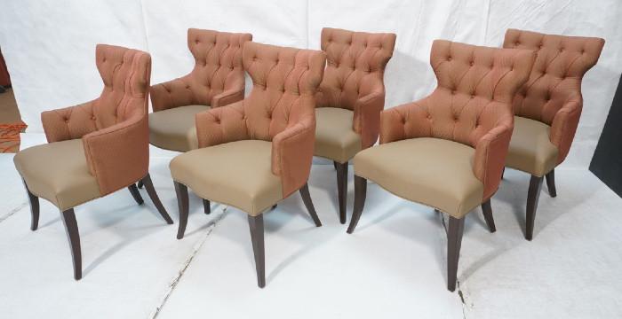 Lot 409  -  Set of 6 Decorator Dining Chairs.  Tufted backs with vinyl seats.  Saber Legs.-- Dimensions:  H: 37 inches: W: 29 inches: D: 23 inches --- 