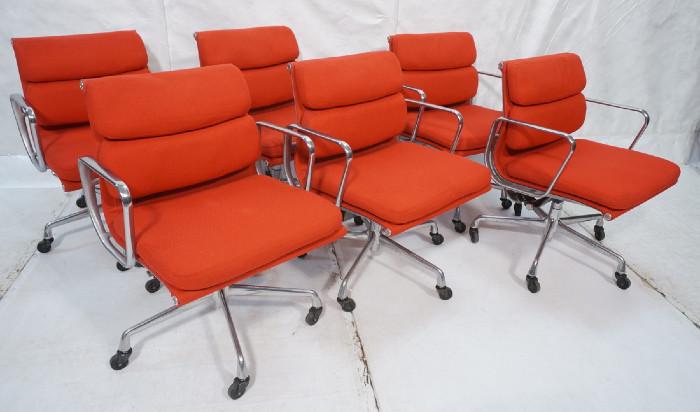 Lot 410  -  Set of 6 Eames Herman Miller Chairs.  Red Soft Pad Upholstery.  -- Dimensions:  H: 31.5 inches: W: 23 inches: D: 24.5 inches --- 