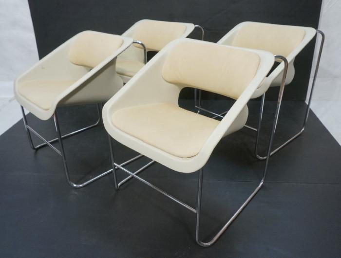 Lot 420  -  Set 4 Artopex Stacking Chairs.  Plastic and chrome.  Design for Olympics. -- Dimensions:  H: 29 inches: W: 25 inches: D: 22 inches --- 