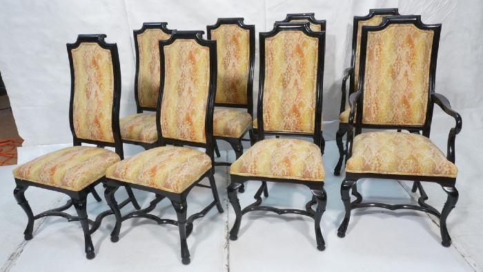 Lot 421  -  Set of 8 Tall Back Dining Chairs.  Black lacquer frames.  Cabriole Legs.  2 Arm 6 Side.-- Dimensions:  H: 46 inches: W: 22 inches: D: 20 inches --- 