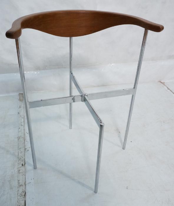 Lot 432  -  Modernist Teak & Chrome Bow Back Side Chair. FREDERIK SIECK. Tubular Chrome Frame with Bullhorn Back. Fritz Hansen, Denmark. Not Marked.-- Dimensions:  H: 27.25 inches: W: 21.75 inches: D: 19 inches --- 
