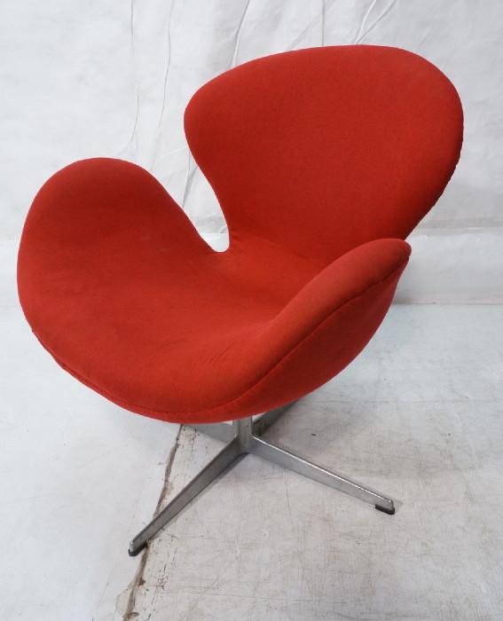 Lot 436  -  FRITZ HANSEN Swan Lounge Chair. ARNE JACOBSEN. Red fabric upholstery. Marked F.H.-- Dimensions:  H: 30 inches: W: 30 inches: D: 29 inches --- 