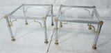 Lot 443  -  Pr Regency style Chrome & Gold Tone End Side Tables. Inset beveled glass -- Dimensions:  H: 16.5 inches --- 