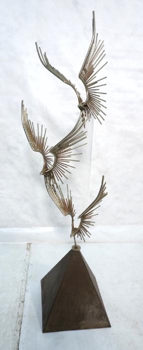 Lot 445  -  C JERE Floor Sculpture. Birds in Flight. Pyramid Base.-- Dimensions:  H: 74.5 inches: W: 29 inches: D: 20 inches --- 