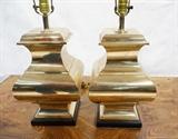 Lot 448  -  Pr Decorator Brass Large Classical Form Lamps. -- Dimensions:  H: 27 inches: W: 9.5 inches: D: 9.5 inches --- 