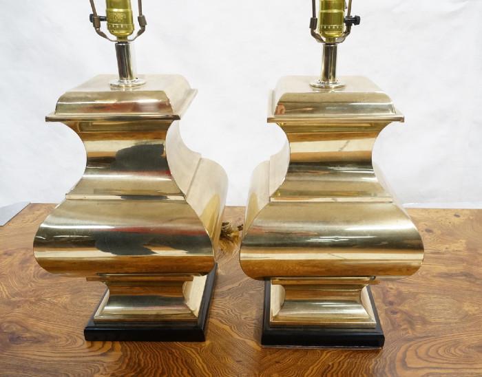 Lot 448  -  Pr Decorator Brass Large Classical Form Lamps. -- Dimensions:  H: 27 inches: W: 9.5 inches: D: 9.5 inches --- 