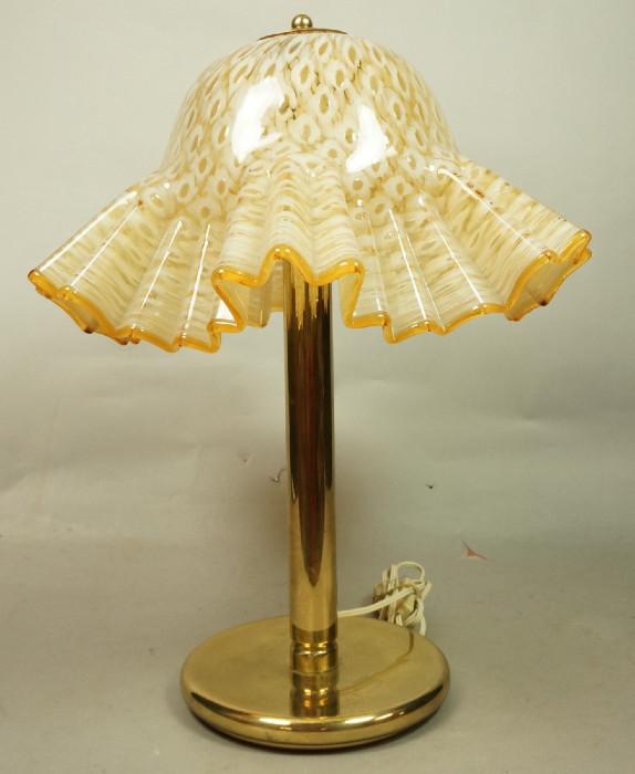 Lot 478  -  Contemporary Murano Italian Handkerchief Domed Shade Table Lamp. Brass Base. -- Dimensions:  H: 22 inches: W: 16 inches --- 