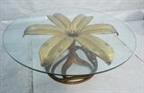 Lot 495  -  ARTHUR COURT Lg. Floriform Coffee Cocktail Table. Gilt Metal Flower Base. Round 1/2" Glass Top-- Dimensions:  H: 16.75 inches: W: 42 inches: D: 42 inches --- 