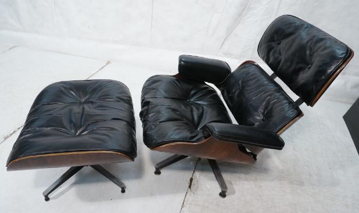 Lot 499  -  HERMAN MILLER Charles EAMES Rosewood Lounge Chair. Black Leather.  Marked. -- Dimensions:  H: 31.75 inches: W: 32 inches: D: 31 inches --- 