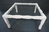 Lot 508  -  Decorator White Painted Wood Coffee Table. Carved Twisted Branch Form. Inset Glass Top Cocktail Table. -- Dimensions:  H: 17 inches: W: 35 inches: D: 35 inches --- 