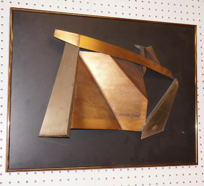 Lot 519  -  RON HINTER "Valley Abstract" Mixed Metal Wall Sculpture. Signed on back-- Dimensions:  H: 19.5 inches: W: 25.5 inches: D: 5.25 inches --- 