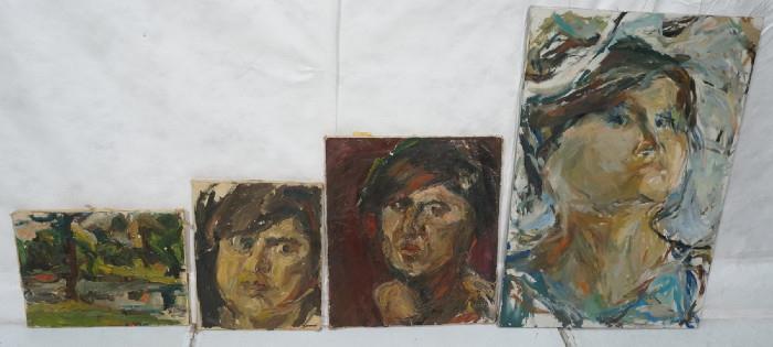 Lot 535  -  4pc MARCI ZELMANOFF Oil Paintings Canvas. Very heavy thick palette. Three Portraits. One Landscape. Zelmanoff was born in Philadelphia. -- Dimensions:  H: 42 inches: W: 27.75 inches --- 