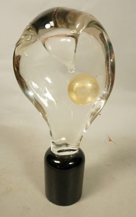 Lot 34  -  Seguso Murano Glass Sculpture.  Clear and black with gold flecked ball.-- Dimensions:  H: 13 inches: W: 6.5 inches: D: 5.5 inches --- 