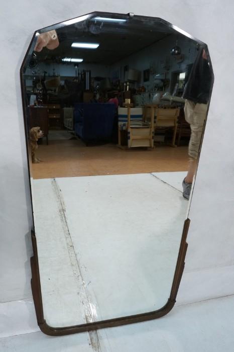 Lot 254  -  Art Deco Wood Frame Mirror. Faceted top. Probably once attached to a vanity or dresser. -- Dimensions:  H: 41 inches: W: 23 inches --- 
