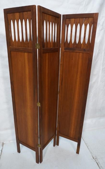 Lot 345  -  American Modern 3 Panel Folding Screen.  Walnut.  Openwork top.-- Dimensions:  H: 67.75 inches: W: 44 inches --- 