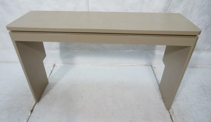 Lot 347  -  Springer Style Console Sofa Table.  Faux Lizard skin.-- Dimensions:  H: 30.25 inches: W: 49 inches: D: 15 inches --- 