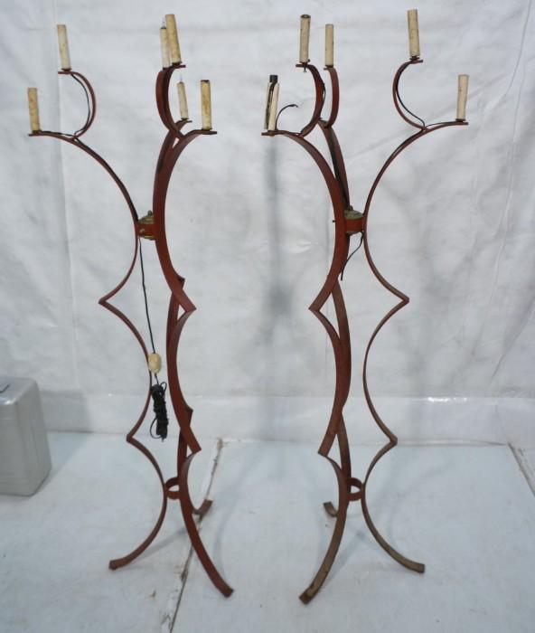 Lot 541  -  2 Painted Iron JEAN ROYERE style 6 Arm Floor Lamps. Red Paint Finish-- Dimensions:  H: 64 inches: W: 19 inches: D: 19 inches --- 