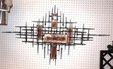 Lot 545  -  Brutalist Welded Nails & Copper Wall Sculpture. Welded nails with some metal plaques. -- Dimensions:  H: 26 inches: W: 48 inches --- 