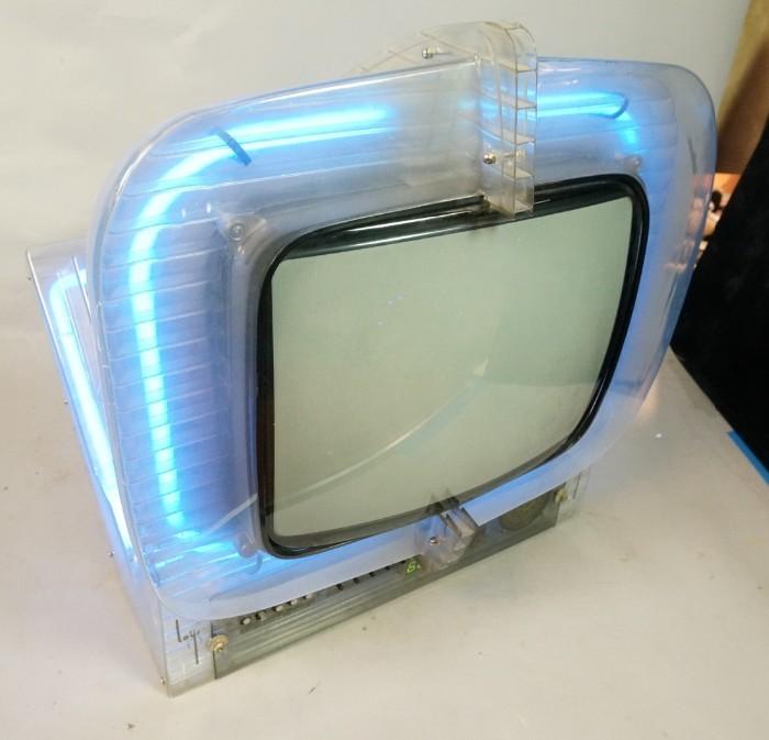 Lot 551  -  LOYS Modele Depose Vintage TV Television. Neon lights in bottom. -- Dimensions:  H: 19 inches: W: 17.5 inches: D: 16 inches --- 