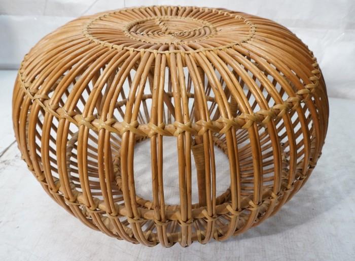 Lot 553  -  FRANCO ALBINI Rattan Hassock Ottoman Stool. Bubble shape. Not marked-- Dimensions:  H: 14 inches: W: 24 inches --- 