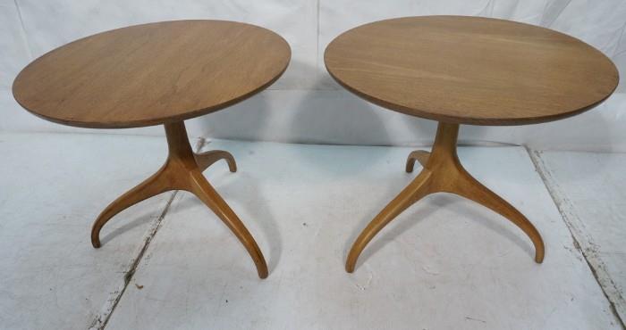 Lot 555  -  Pr HENREDON HERITAGE Small Side Tables. Pedestal form with tripod base. Marked. -- Dimensions:  H: 21 inches: W: 24 inches: D: 24 inches --- 