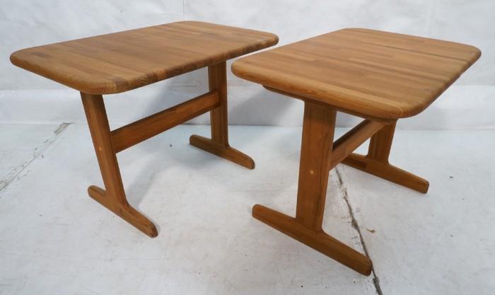 Lot 574  -  Pr Teak Butcher Block Side End Tables. Canada. Marked R.S. Montreal. Made in Canada. -- Dimensions:  H: 20 inches: W: 27 inches: D: 18 inches --- 