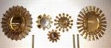 Lot 579  -  5pc Gilt Wood Accent Wall Mirrors. Starburst form frames. Contemporary. Newer. -- Dimensions:   --- 