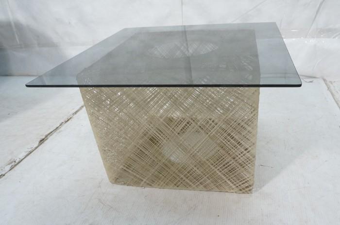 Lot 601  -  Spun acrylic Square Glass Top Side End Table. -- Dimensions:  H: 15 inches: W: 24 inches --- 