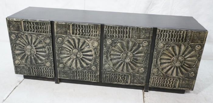 Lot 603  -  PAUL EVANS Style Brutalist Credenza Sideboard. Textured Finish on cabinet with four doors.  Adrian Pearsall-- Dimensions:  H: 26 inches: W: 68 inches: D: 18 inches --- 