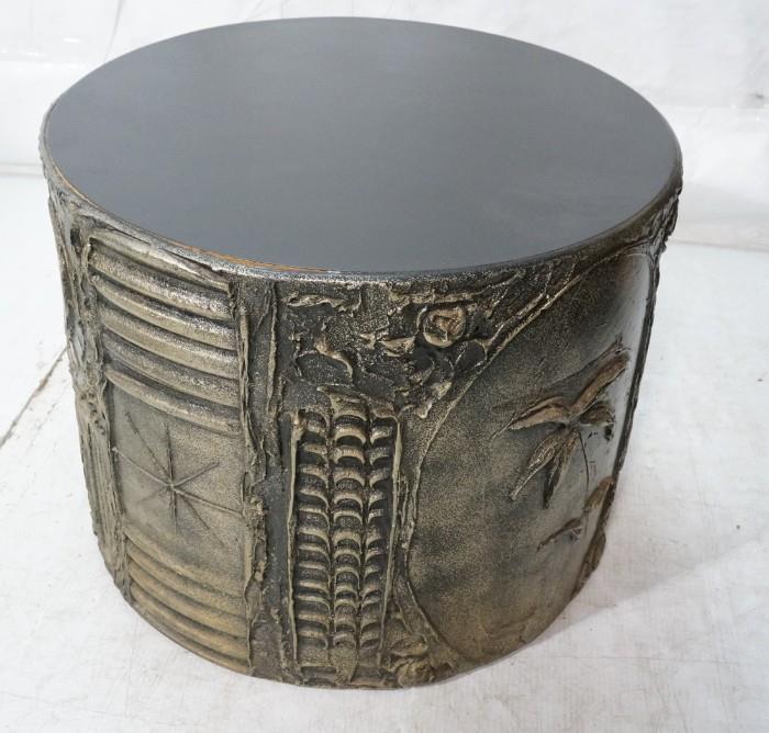 Lot 605  -  PAUL EVANS Style Brutalist Round Side End Table. Textured Finish. -- Dimensions:  H: 19 inches: W: 24 inches: D: 24 inches --- 