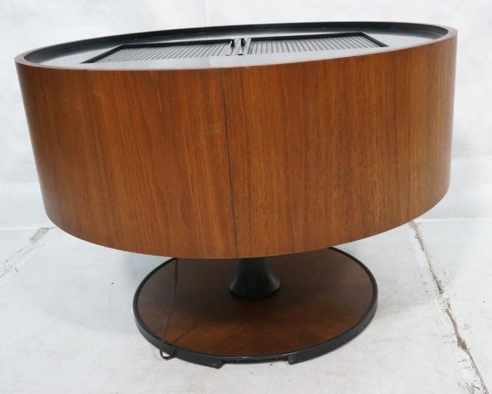 Lot 606  -  DEILCRAFT Rosewood Drum Table with GARRARD Stereo system Turntable. Model 3000.  Drum form table on Pedestal Base. -- Dimensions:  H: 25.5 inches: W: 36 inches: D: 36 inches --- 