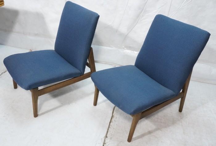 Lot 607  -  Pr PARKER KNOLL Side Lounge Chairs. Blue fabric. Marked.-- Dimensions:  H: 30 inches: W: 21 inches: D: 26 inches --- 
