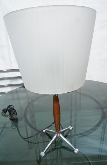 Lot 613  -  ARTEMIDE Italian Modernist Table Lamp. Frosted Glass Shade on Chrome Base with Wood Column. Marked.-- Dimensions:  H: 20.5 inches: W: 11 inches: D: 11 inches --- 