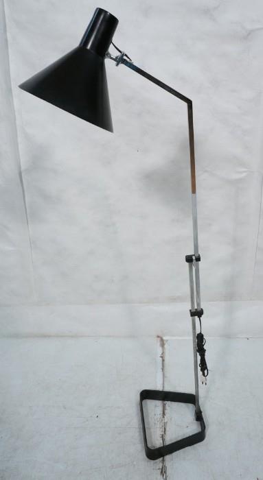 Lot 616  -  Modernist Chrome Adjustable Floor Lamp. Black Metal Cone Shade. -- Dimensions:  H: 55 inches: W: 9.5 inches: D: 11 inches --- 