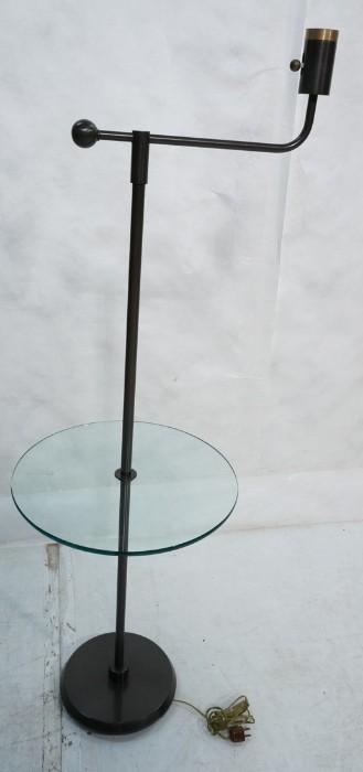 Lot 617  -  Modernist Floor Table Lamp. Aluminum base. Glass table. -- Dimensions:  H: 50 inches: W: 16 inches --- 