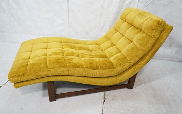 Lot 618  -  Pearsall style American Modern Chaise Lounge. Thick wood frame. Plush gold upholstery. -- Dimensions:  H: 34 inches: W: 31 inches: D: 62 inches --- 