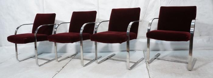 Lot 619  -  4pc BRNO Style Chrome Frame Dining Chairs. Burgundy Velvet Upholstery. -- Dimensions:  H: 32 inches: W: 23 inches: D: 26 inches --- 
