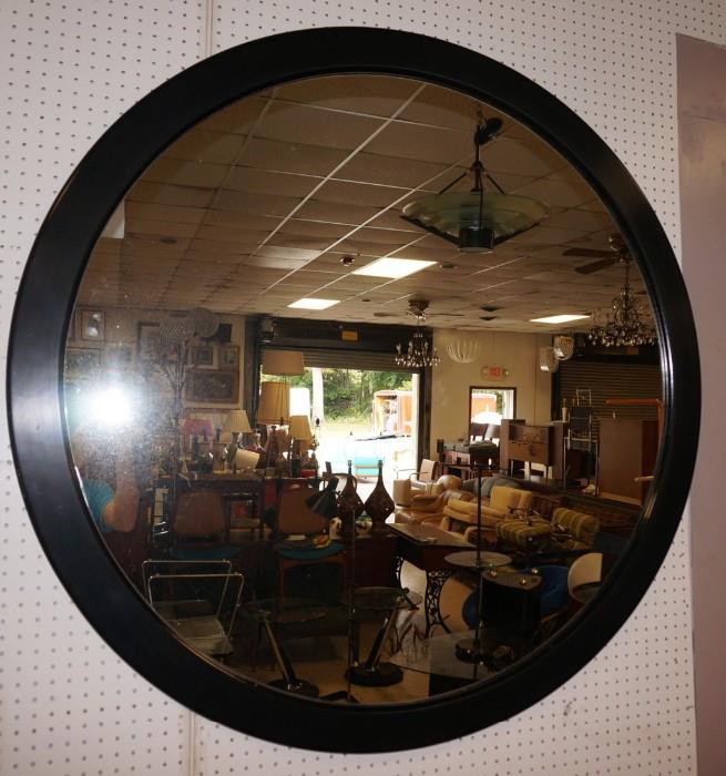 Lot 623  -  Large Round Wall Mirror. Ebonized Wood Frame.-- Dimensions:  H: 53.5 inches: W: 53.5 inches --- 