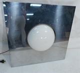 Lot 635  -  LIGHTOLIER Chrome Panel with plastic semi circle ceiling light. Velvet upholstered sides. -- Dimensions:  H: 24 inches: W: 24 inches: D: 7 inches --- 