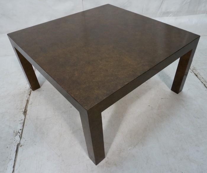 Lot 638  -  JOHN STUART Metallic Burl Finish Parsons style Coffee Table. Cocktail Table. Square legs. -- Dimensions:  H: 16 inches: W: 30 inches: D: 30 inches --- 