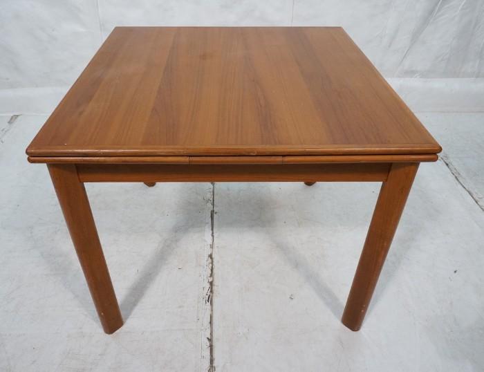 Lot 645  -  Modern Teak Square Dining Table. BRDR. FURBO Denmark. Danish Refractory Table with two 14" pull out leaves.  Marked. -- Dimensions:  H: 29 inches: W: 35 inches: D: 35 inches --- 