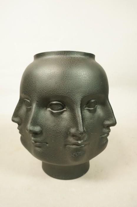 Lot 20  -  Dora Maar Style Face Vase. Multi face with Black crackle finish.  TMS 2005.  Similar to Fornasetti.-- Dimensions:  H: 9.75 inches: W: 9 inches --- 