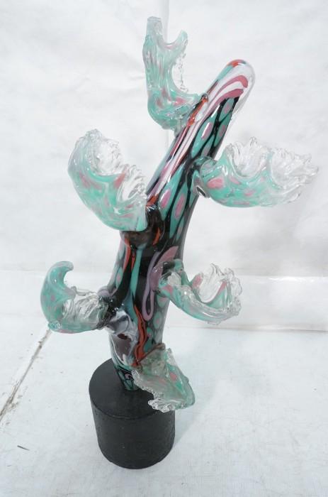 Lot 315  -  Large Sea Anemone Glass Sculpture.  Colorful glass on black cement base.-- Dimensions:  H: 36 inches: W: 12 inches --- 