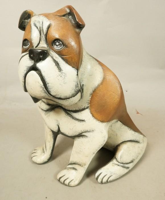 Lot 318  -  Large Lynda Pleet Stylized  Bulldog Sculpture.  1993 Mans best friend.-- Dimensions:  H: 14.5 inches: W: 11 inches: D: 11 inches --- 