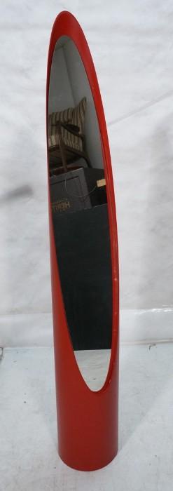 Lot 689  -  Standing Molded Red Plastic Floor Mirror. Red Lipstick Form.-- Dimensions:  H: 65 inches: W: 7 inches --- 